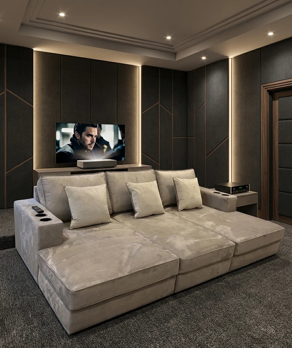 Huxford Cinema Sofa Bed | Deep Lounge Seating with Cup Holders