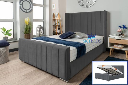 Line Style Winged Bed With Ottoman Storage