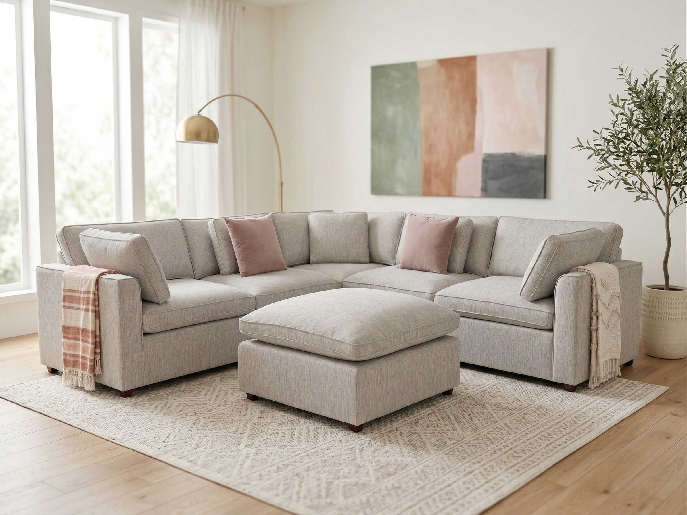 Santorini Large Corner Sofa with Footstool In Grey