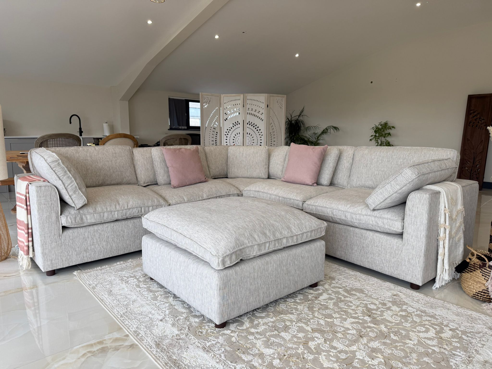 Santorini Large Corner Sofa with Footstool In Grey