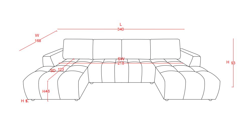Luxury Shanghai U Shape Sofabed In Grey