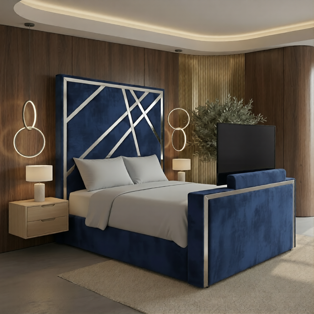 Chester Silver Stripes TV Bed Frame