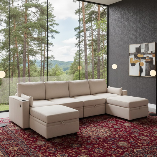 The Windsor Lounge Modern U-Shaped Sofa In Plush Velvet Fabric