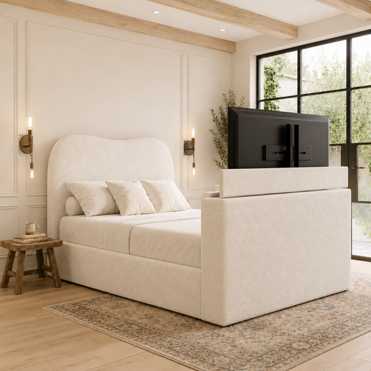 Dolly Premium Boucle TV Bed Frame with Curved Headboard