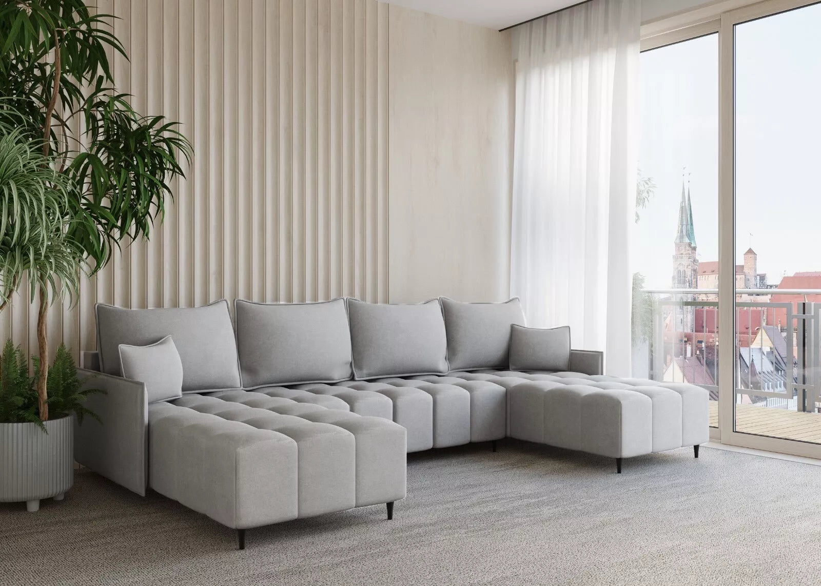 The Luxury Solstice Modern U-Shaped Lounge Sofa In Plush Velvet Fabric