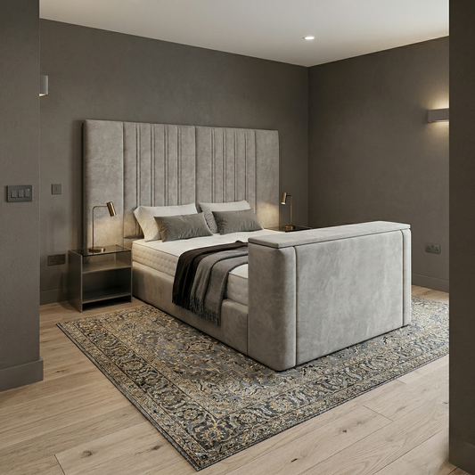 Tovia Linestyle TV Bed Frame with Wide Headboard
