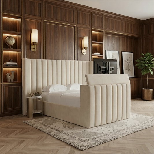 Sable Panel Winged TV Bed Frame With Wide Headboard