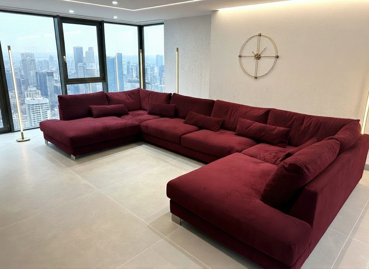 Nebraska U-Shaped Lounged Sofa In Plush Velvet Fabric